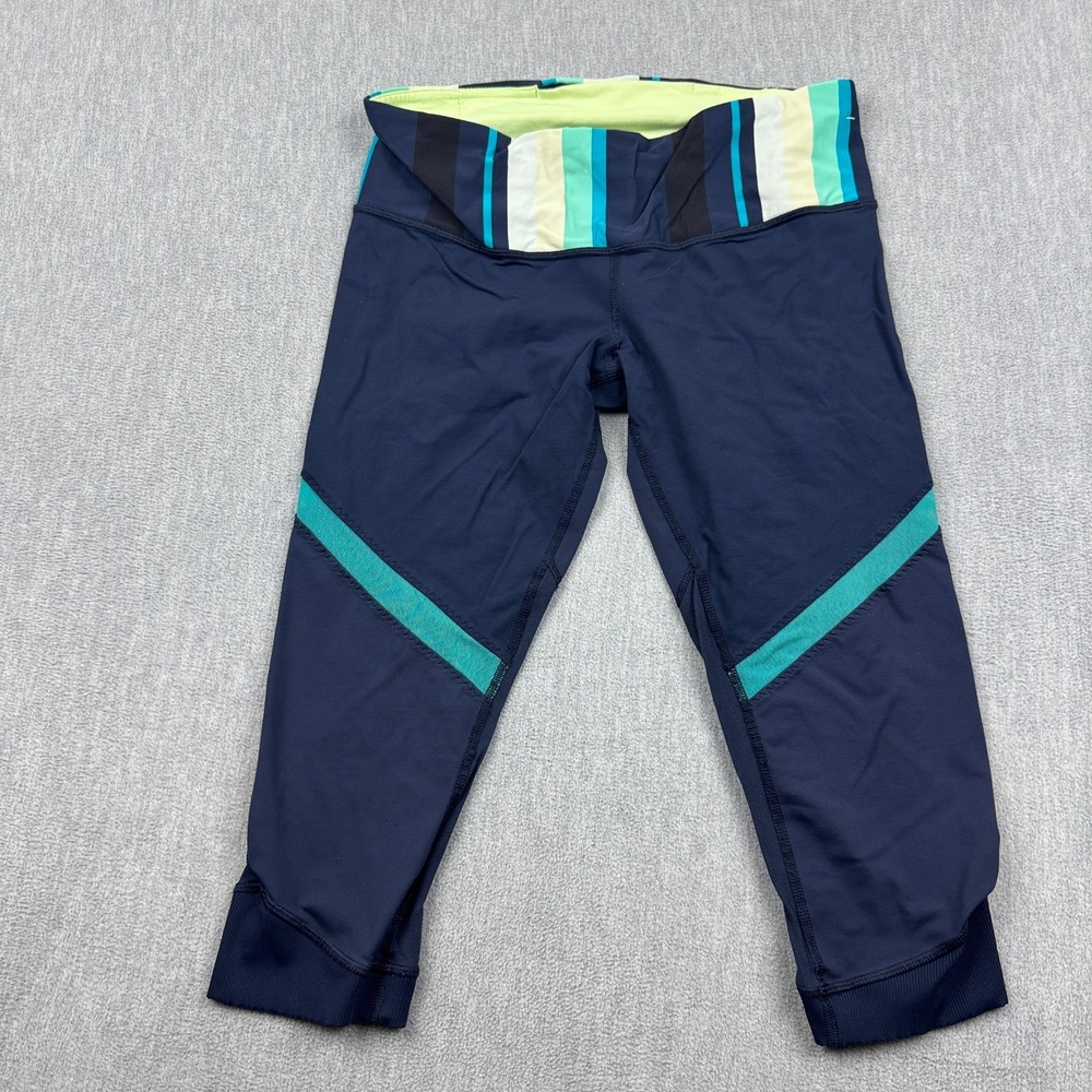 Lululemon Leggings Womens 6 Blue Striped Core Kicker Crop 18" Stretch Yoga Gym